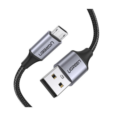 Кабель UGREEN USB-A 2.0-Micro-USB 2A в оплетке (черный, 1м)