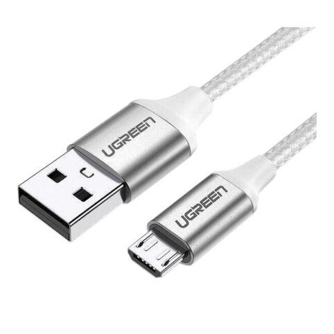 Кабель UGREEN USB-A 2.0-Micro-USB 2A в оплетке (белый, 1м)