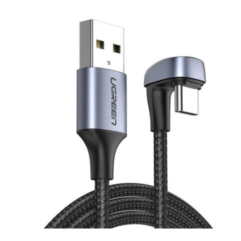 Кабель UGREEN USB-A 2.0-Type-C 3A загнутый в оплетке (черный, 1м)