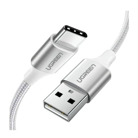 Кабель UGREEN USB-A 2.0-Type-C 3A в оплетке (белый, 1м)