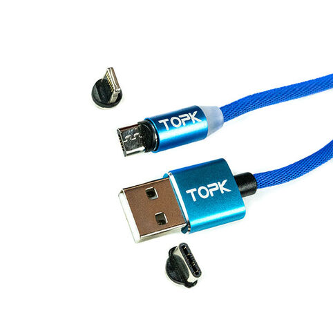 Кабель Topk USB - MicroUSB/Type-C/Lightning (Синий)