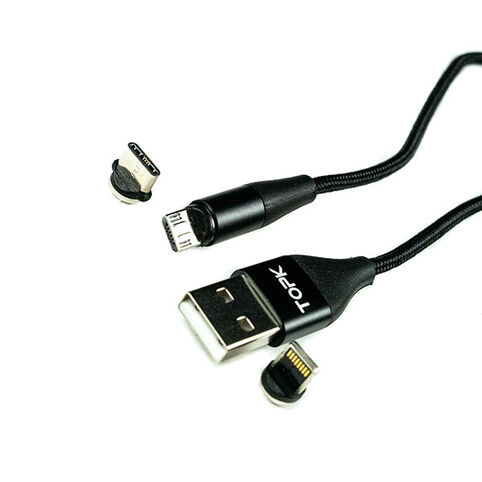 Кабель Topk USB - MicroUSB/Type-C/Lightning (Черный)